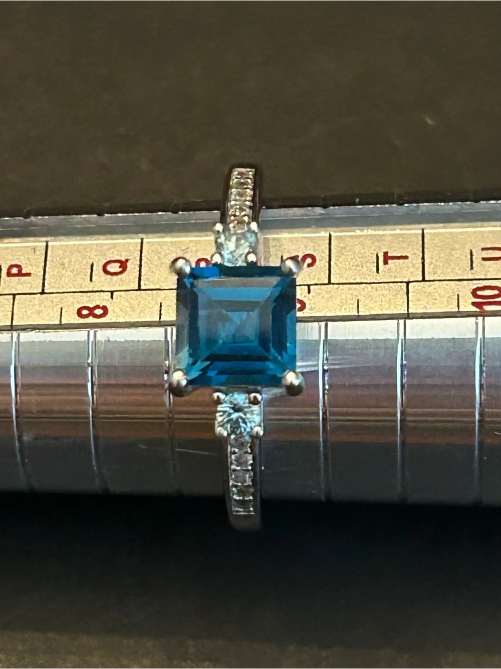 1.64CT Square-Cut London Blue Topaz & .30CT White Zircon Gemstone Ring Set in SS